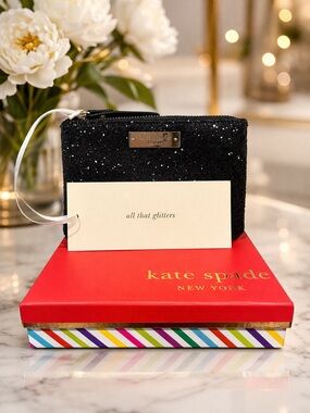 Kate Spade New York Black Glitterball Small Clutch W/ Keyring New In Box